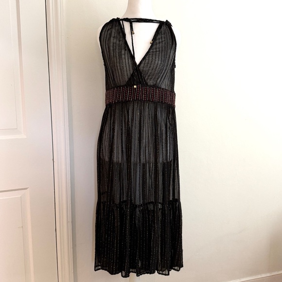 Black & Gold Metallic, Midi Dress by Floriat from Anthropologie. Size Small - Picture 14 of 16